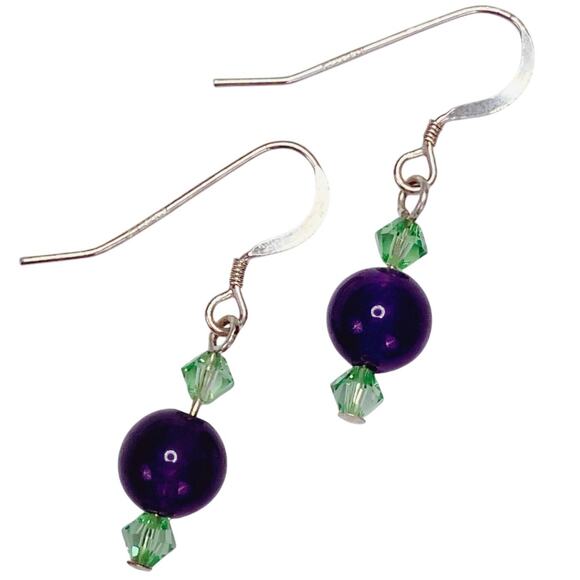 VTG Artisan Amethyst Gemstone Sterling Filled Swarovski Crystal Dangle Earrings - Picture 5 of 12